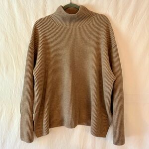 GAP Oversized Split-Hem Mockneck Ribbed Knit Sweater in Beige 100% Cotton